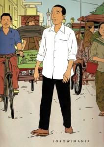 JOKOWI DALAM PENGGAMBARAN ALA TINTIN. "Namun saat proses di MK masih berlangsung, tokoh Tintin dari Jawa ini untuk kedua kalinya terbawa oleh optimisme. Ia melangkah membentuk suatu tim transisi pemerintahan. Sebelumnya, Jokowi terdorong optimisme Megawati Soekarnoputeri yang secara dini memproklamirkannya sebagai Presiden baru Indonesia saat proses quick count baru berlangsung satu jam." (repro tabloid Jokowimania)